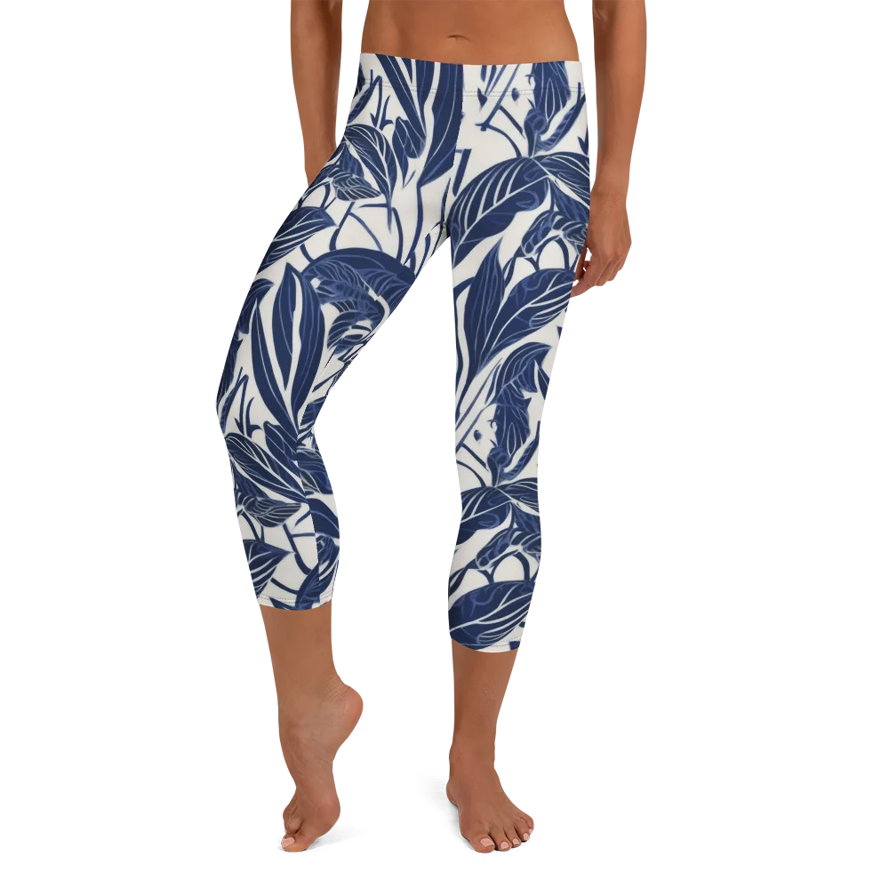 Blue Garden on Capri Leggings — Front