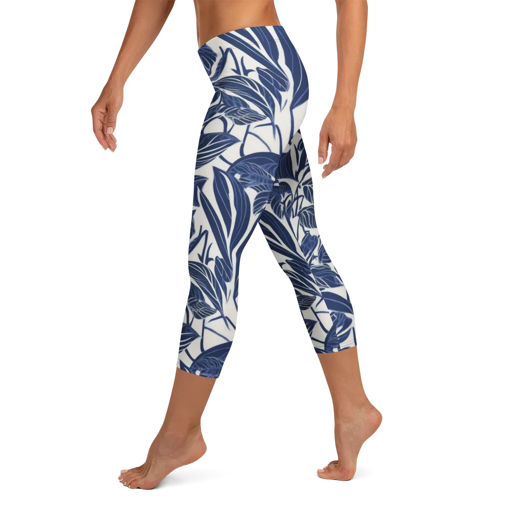 Blue Garden on Capri Leggings — Left