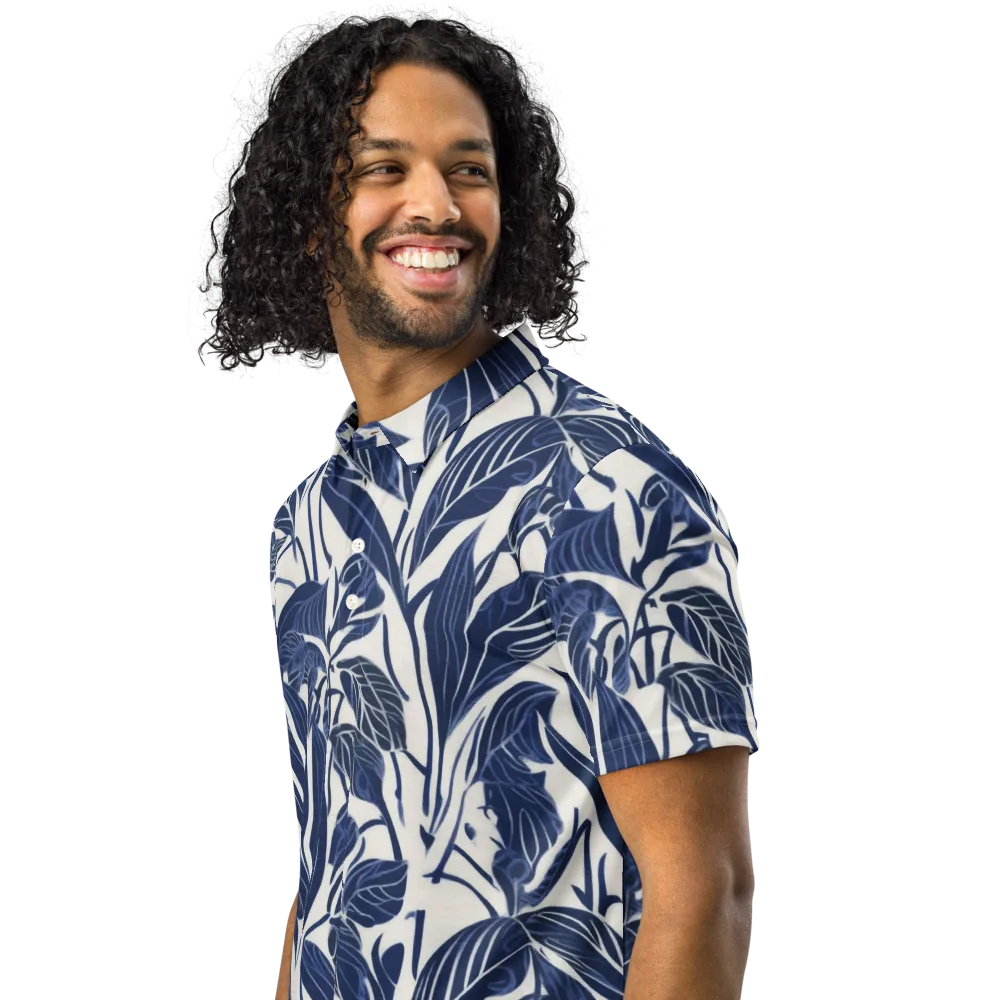 Blue Garden on Men's Slim Fit Polo Shirt — Left Front