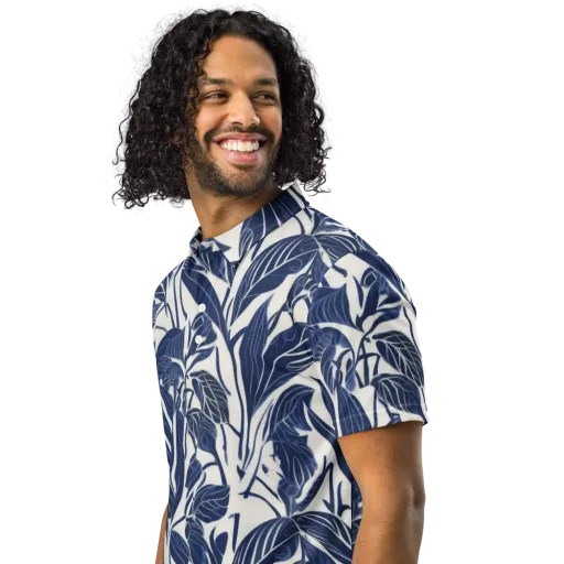Blue Garden on a Men's Slim Fit Polo Shirt