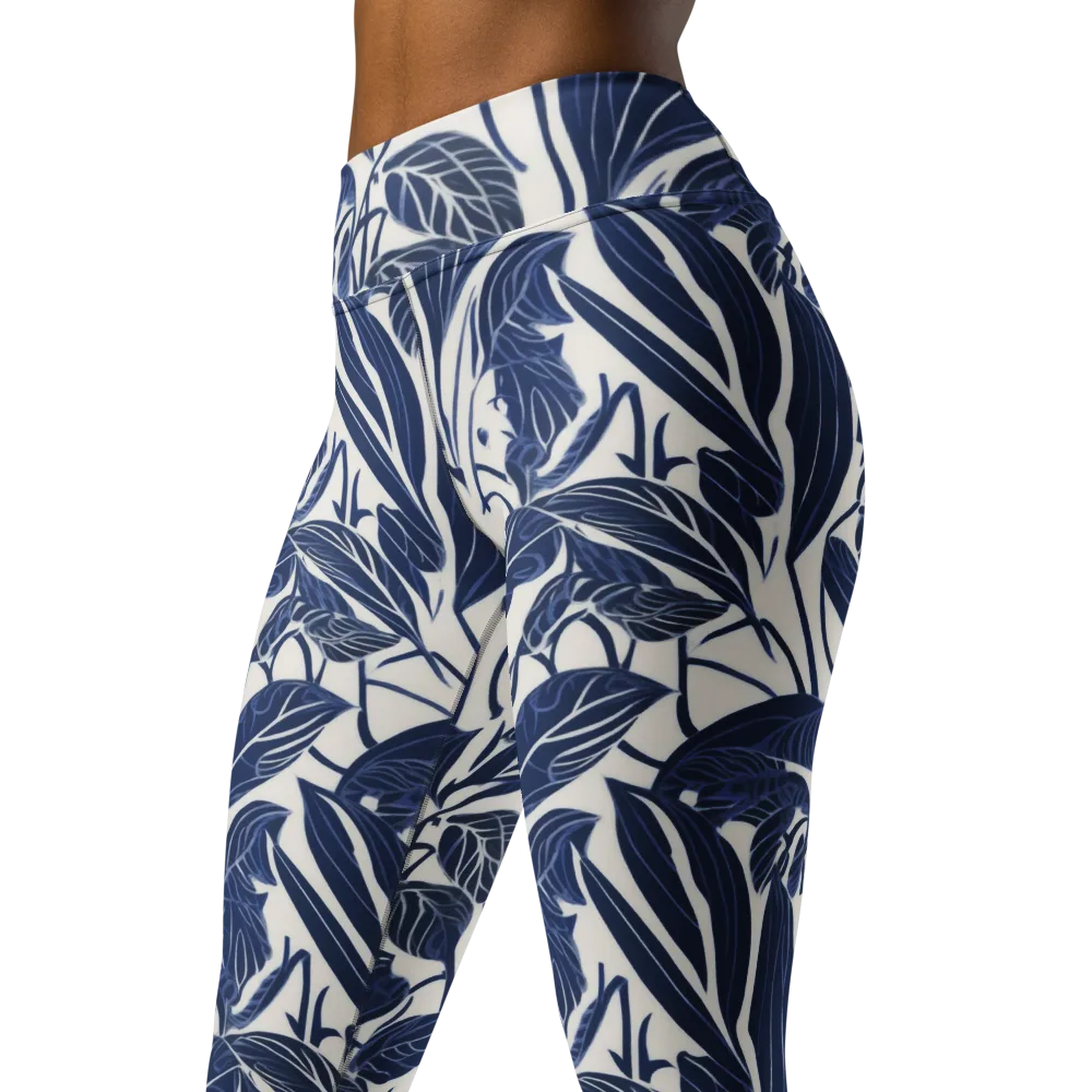 Blue Garden on Yoga Leggings — Left Front