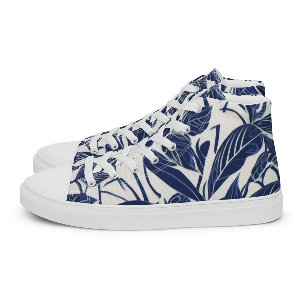 Blue Garden on Men's High Top Canvas Shoes — Left