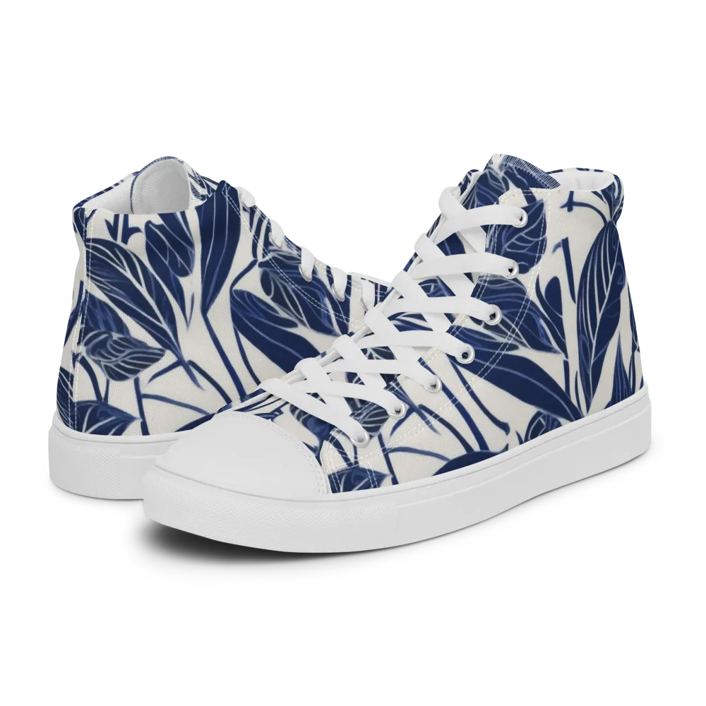 Blue Garden on Men's High Top Canvas Shoes — Left