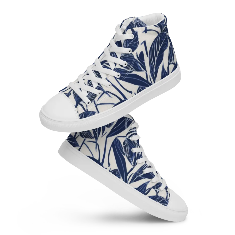 Blue Garden on Men's High Top Canvas Shoes — Front