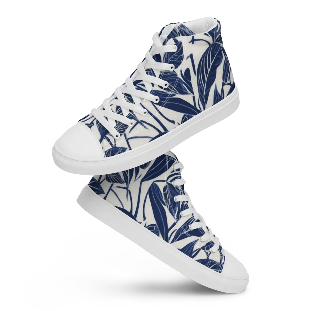 Blue Garden on Women's High Top Canvas Shoes — Front
