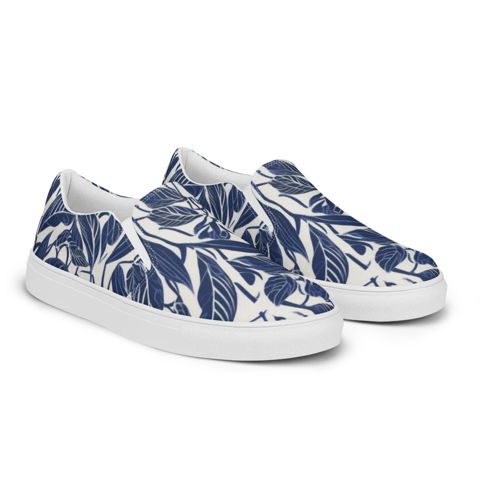 Blue Garden on Men's Slip-On Canvas Shoes — Right Front