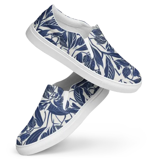 Blue Garden on a Women's Slip-On Canvas Shoes