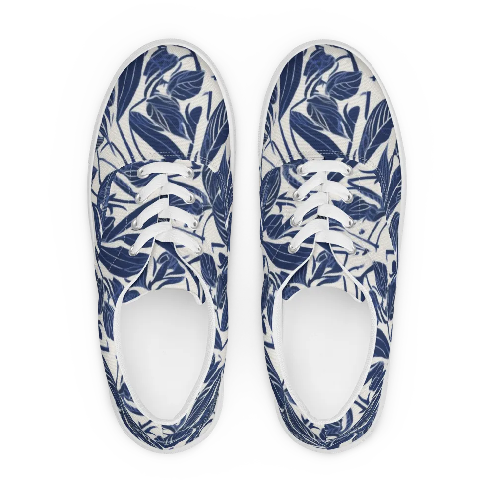 Blue Garden on Men's Lace-Up Canvas Shoes — Front