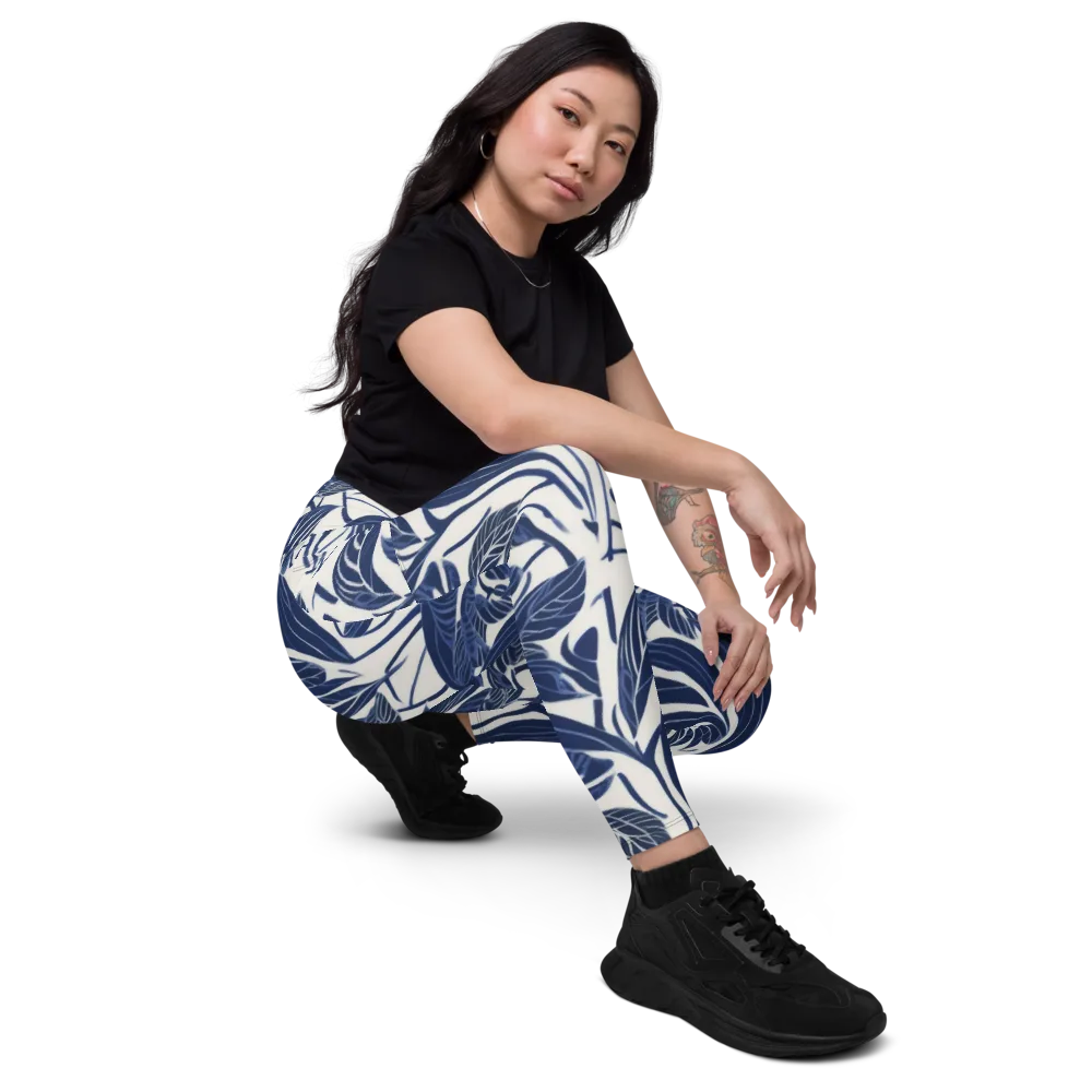 Blue Garden on Leggings with Pockets — Right Front