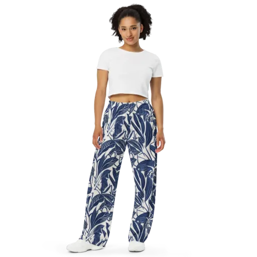 Blue Garden on a Wide-Leg Pants