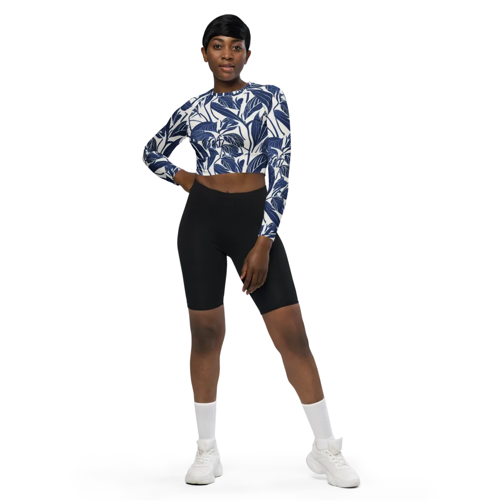 Blue Garden on Long Sleeve Crop Top — Front