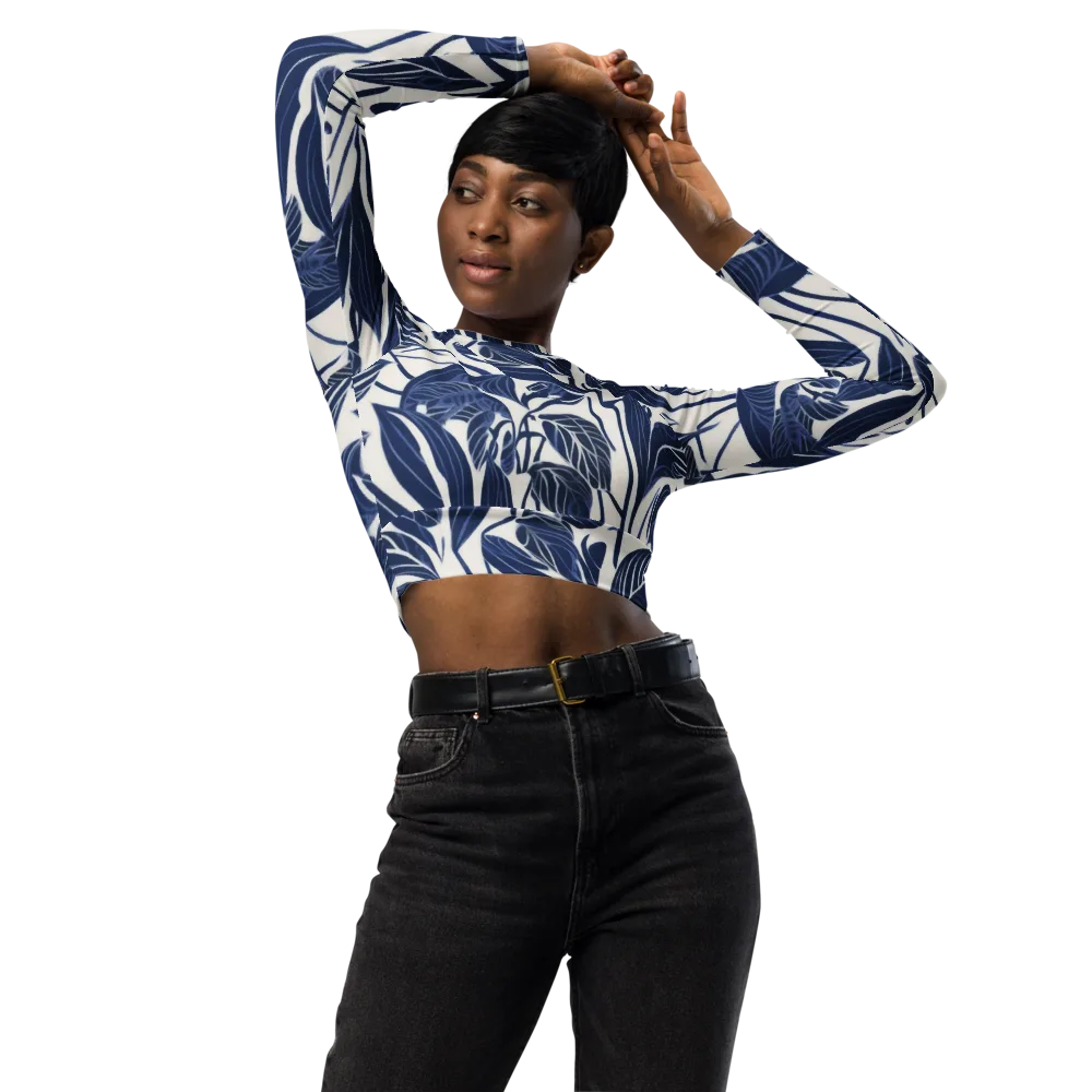 Blue Garden on Long Sleeve Crop Top — Front