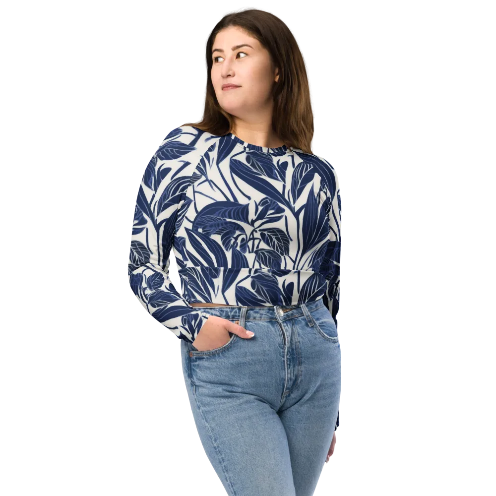 Blue Garden on Long Sleeve Crop Top — Front