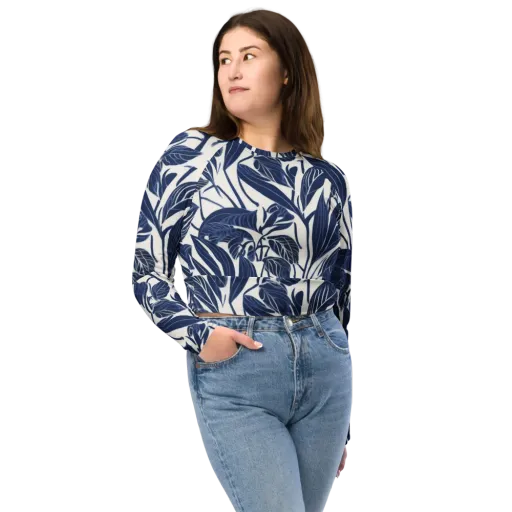 Blue Garden on a Long Sleeve Crop Top
