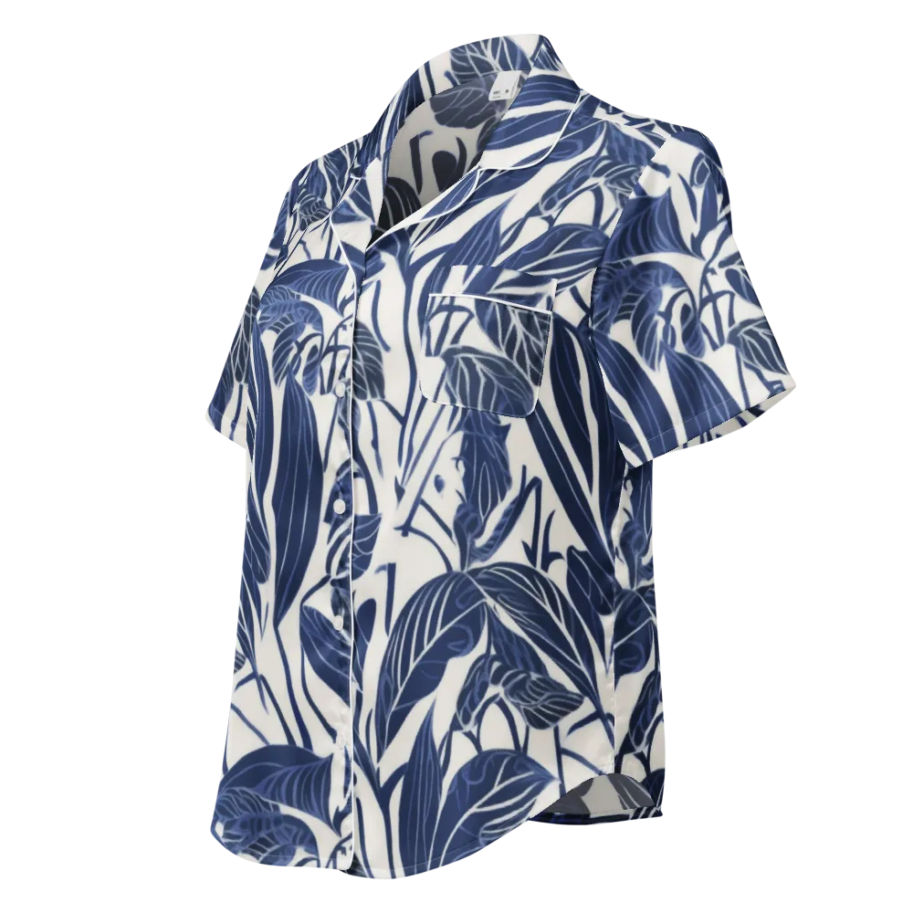 Blue Garden on Women's Short Sleeve Pajama Top — Left Front