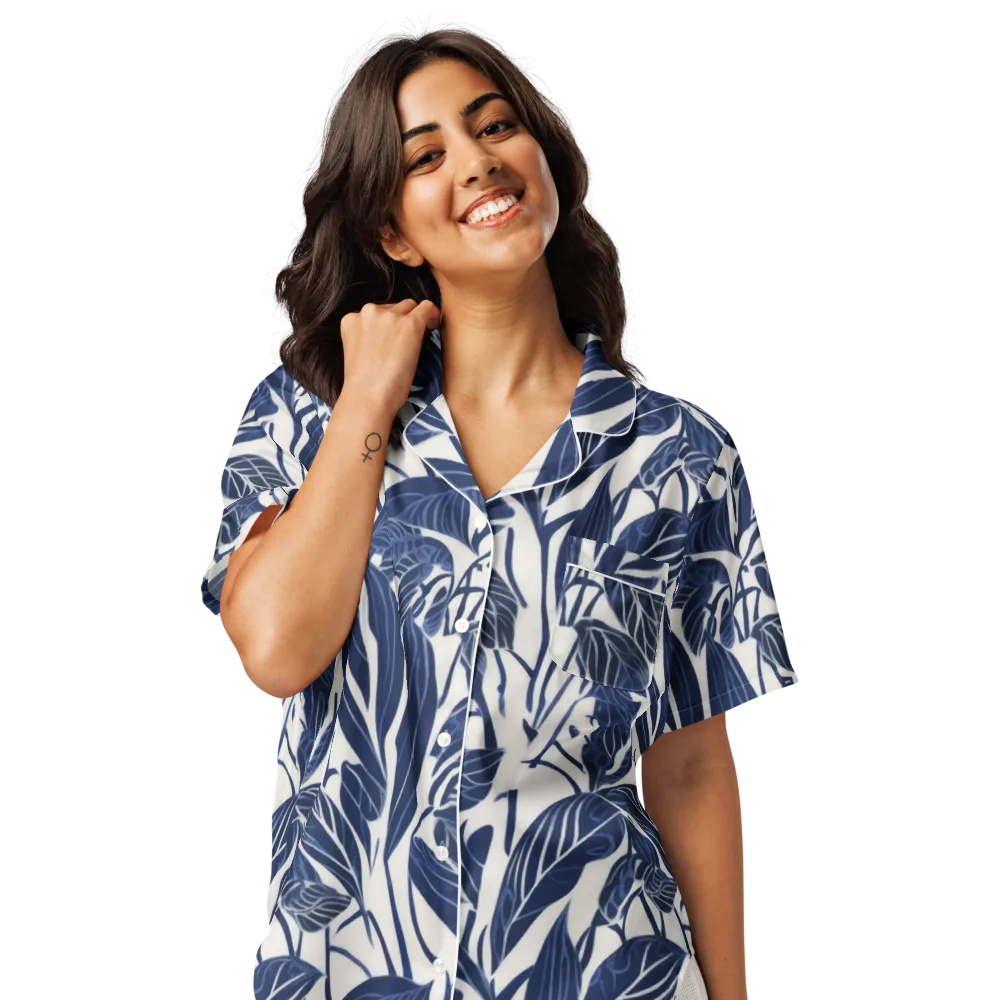 Blue Garden on Women's Short Sleeve Pajama Top — Front