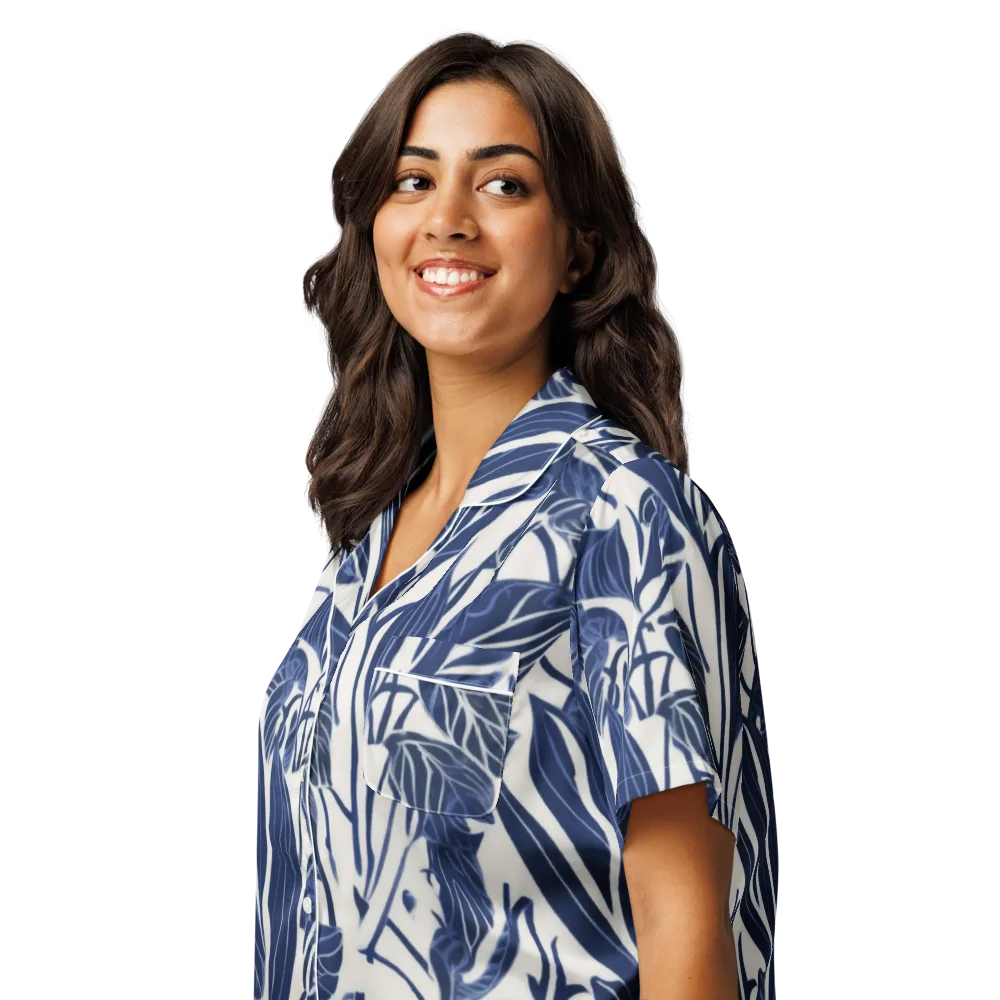 Blue Garden on Women's Short Sleeve Pajama Top — Left Front