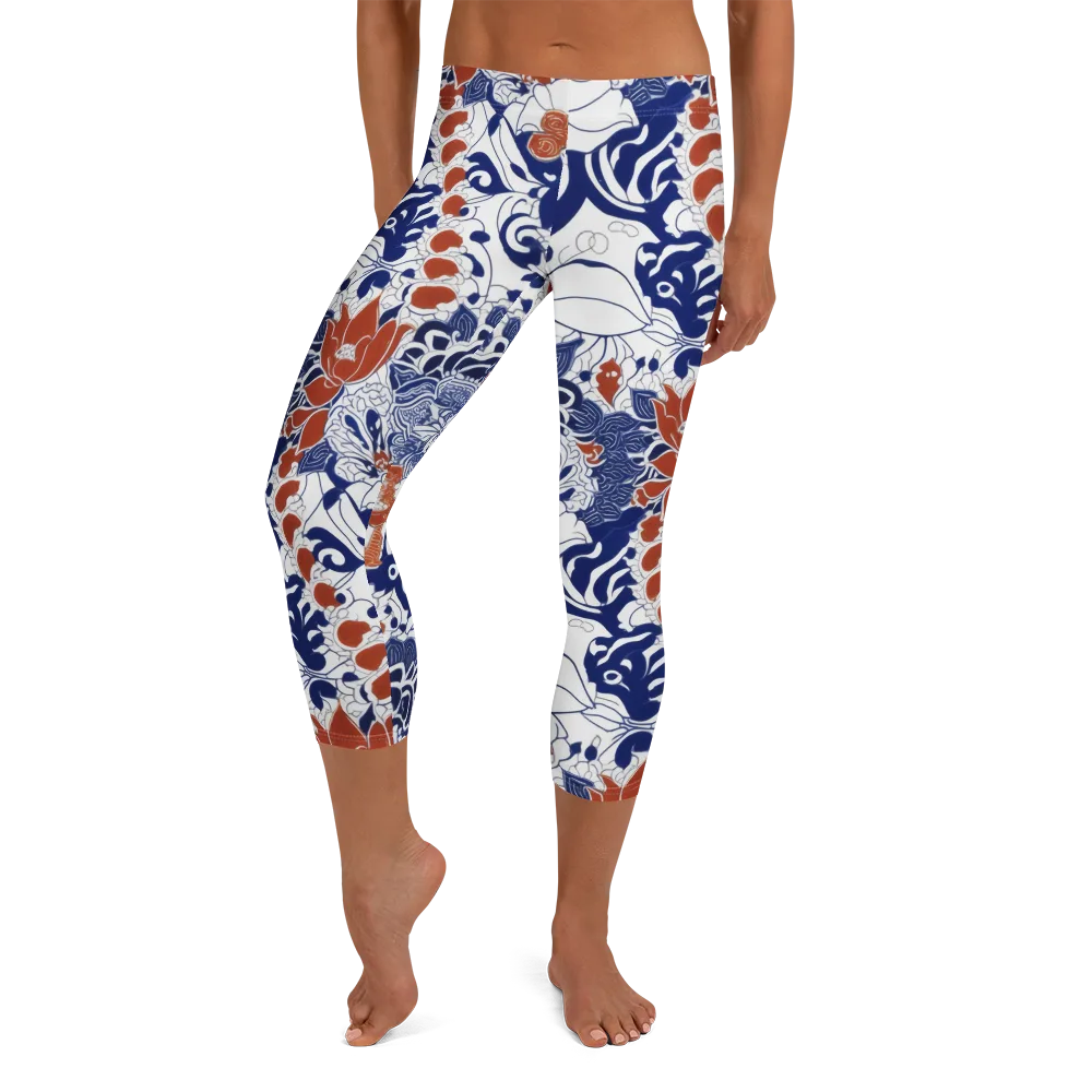 Indigo Garden Cipher on Capri Leggings — Front