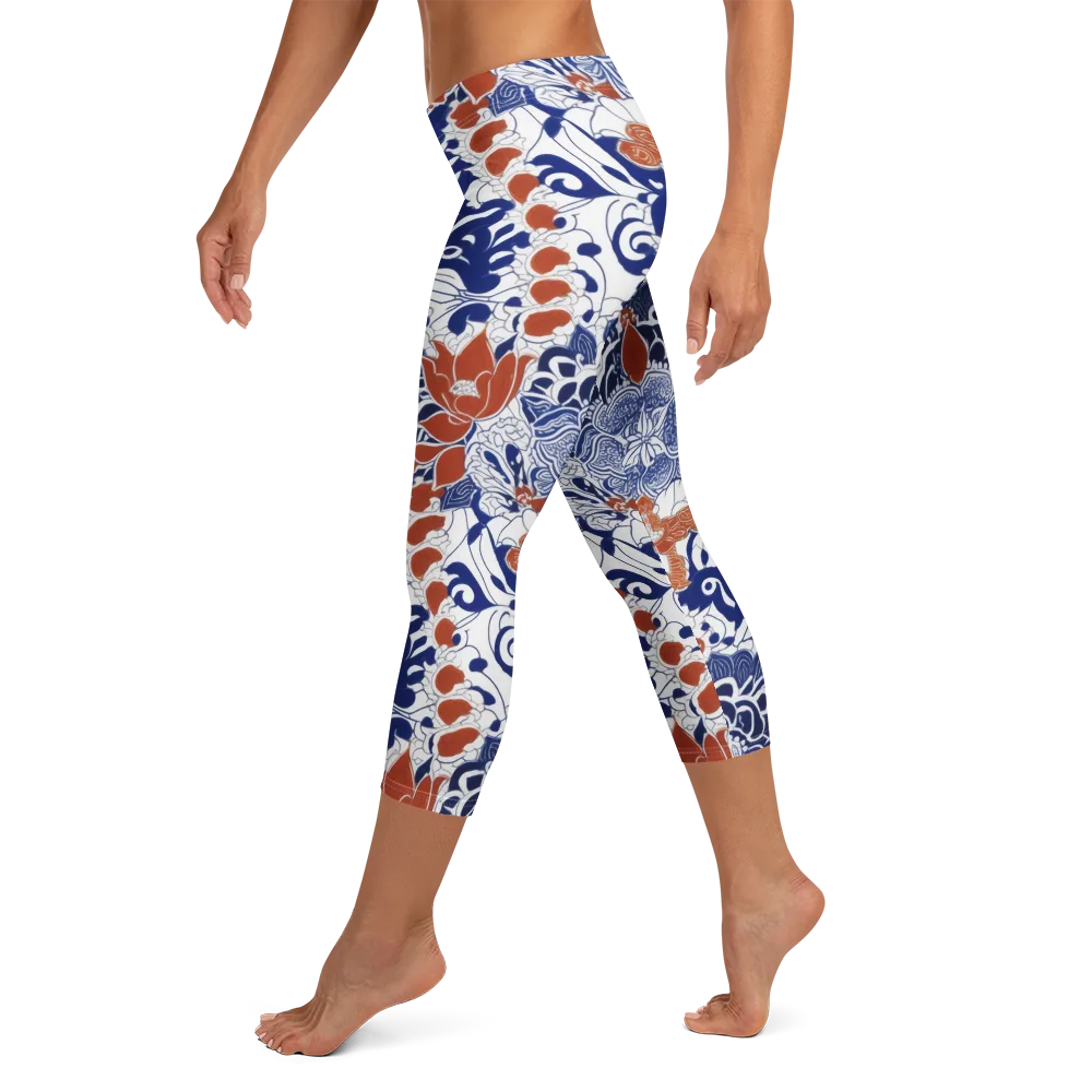 Indigo Garden Cipher on Capri Leggings — Left