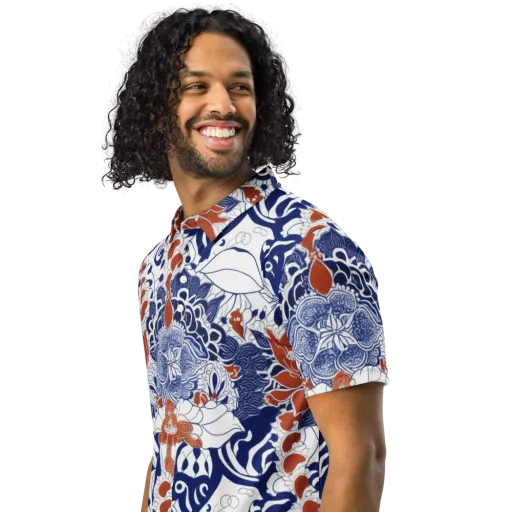 Indigo Garden Cipher on a Men's Slim Fit Polo Shirt