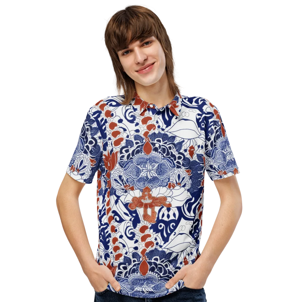 Indigo Garden Cipher on Men's Slim Fit Polo Shirt — Front