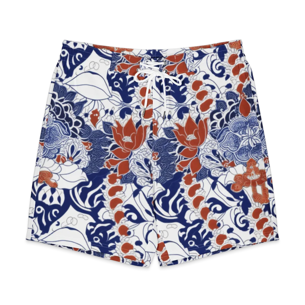 Indigo Garden Cipher on Men's Board Shorts — Front