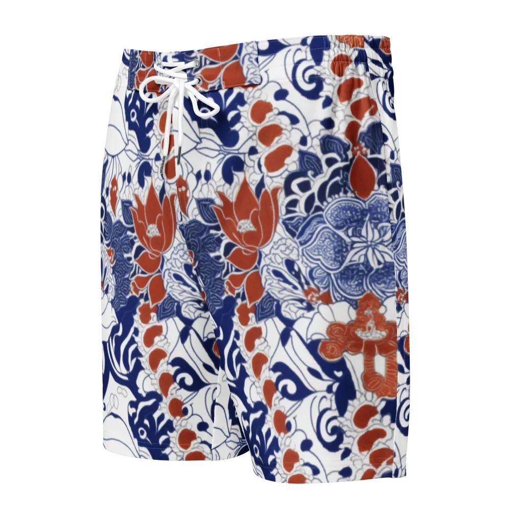 Indigo Garden Cipher on Men's Board Shorts — Front