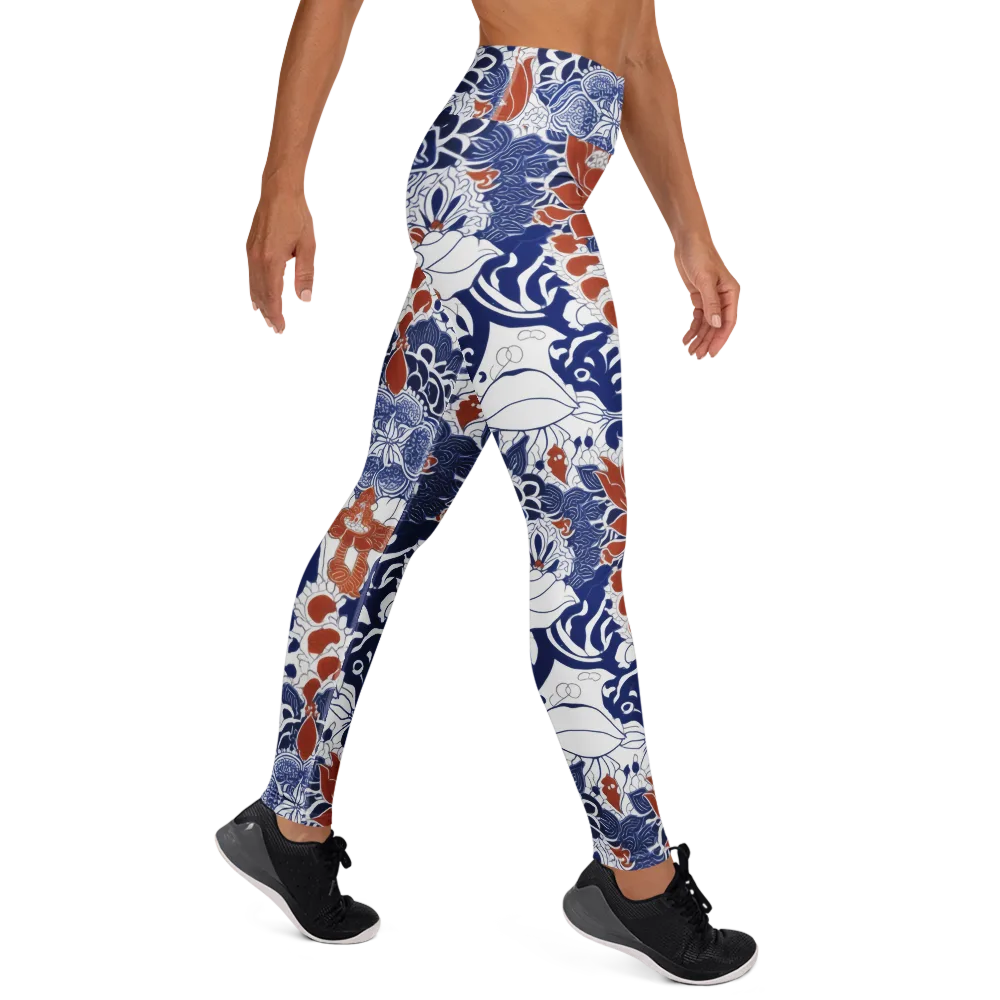 Indigo Garden Cipher on Yoga Leggings — Right