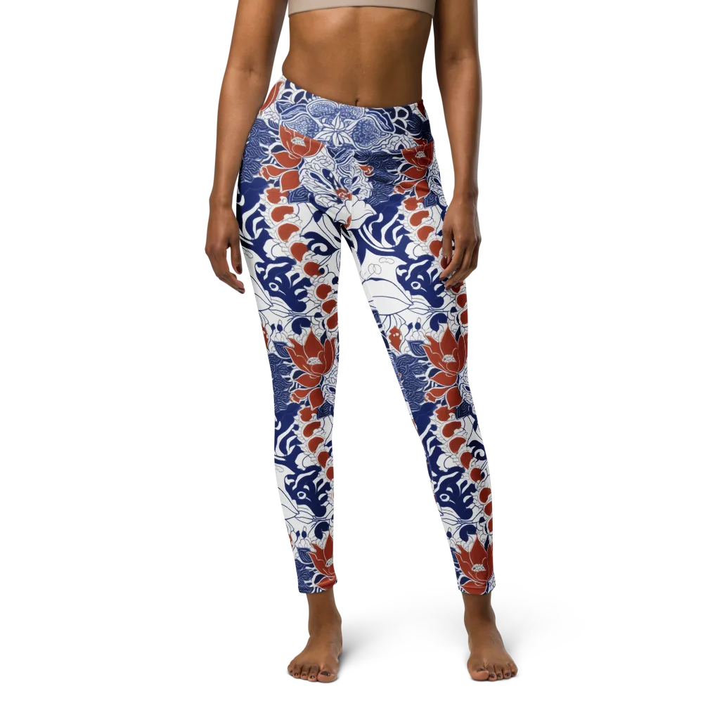 Indigo Garden Cipher on Yoga Leggings — Front