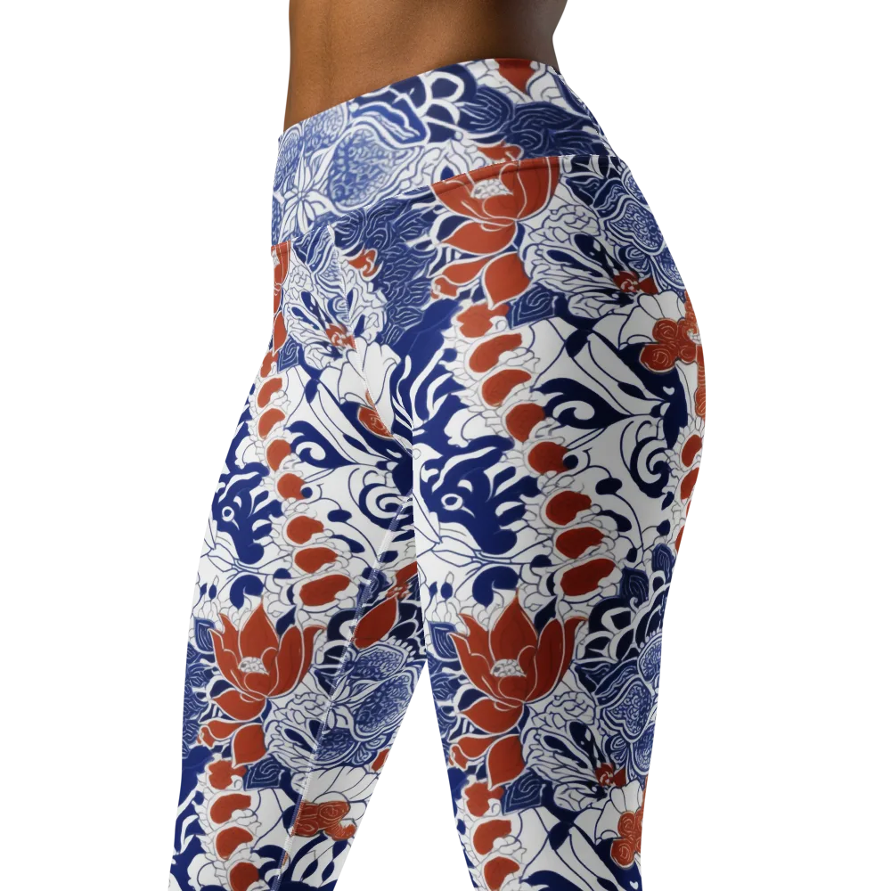 Indigo Garden Cipher on Yoga Leggings — Left Front