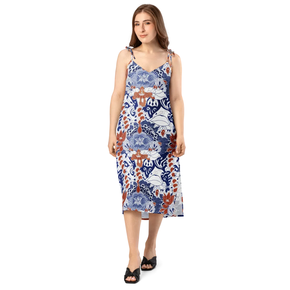 Indigo Garden Cipher on Slip Dress — Front