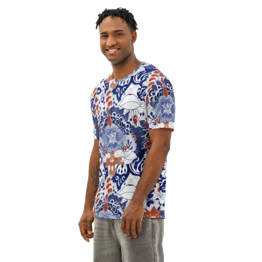Indigo Garden Cipher on a Men's Cotton Crew Neck T-Shirt