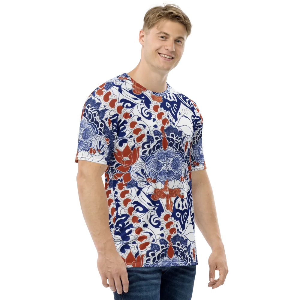 Indigo Garden Cipher on Men's Crew Neck T-Shirt — Right