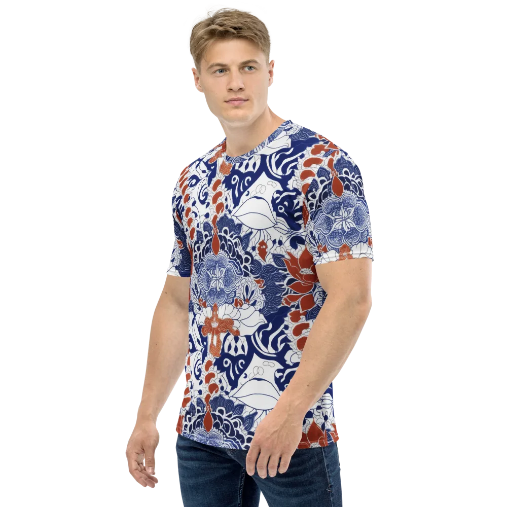 Indigo Garden Cipher on Men's Crew Neck T-Shirt — Left