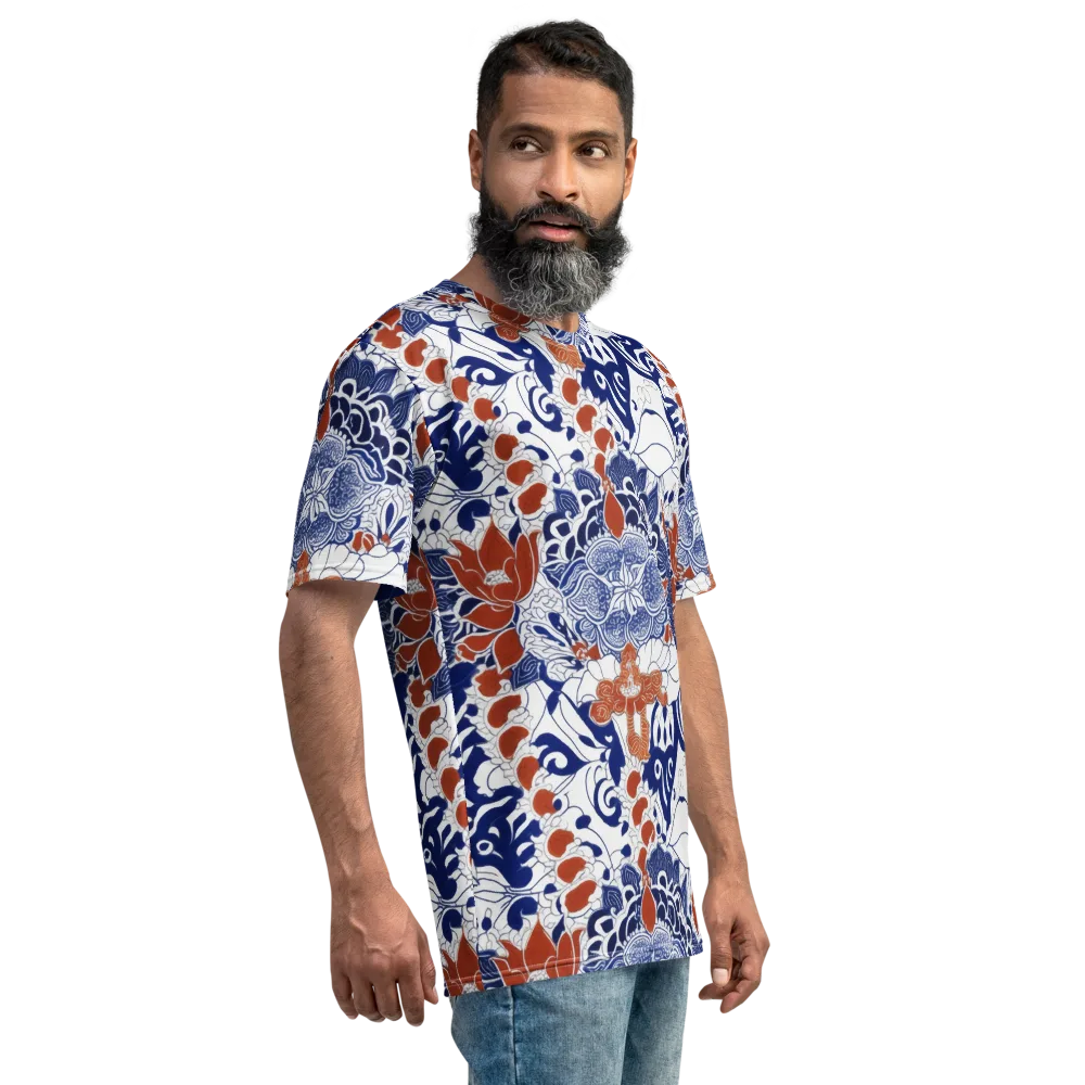 Indigo Garden Cipher on Men's Crew Neck T-Shirt — Right