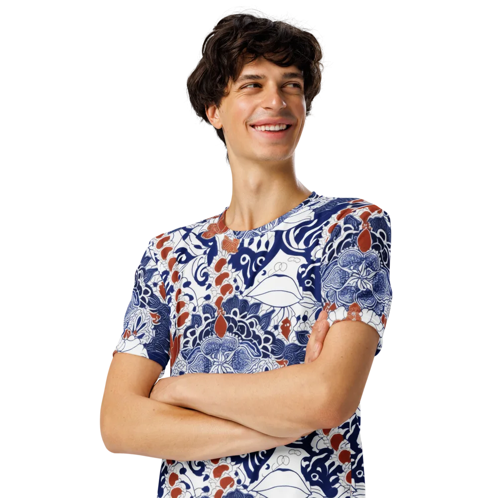 Indigo Garden Cipher on Men's Crew Neck T-Shirt — Left Front