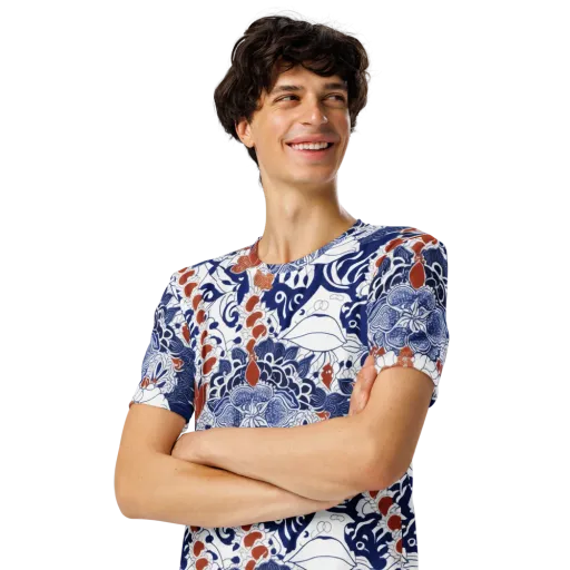 Indigo Garden Cipher on a Men's Crew Neck T-Shirt
