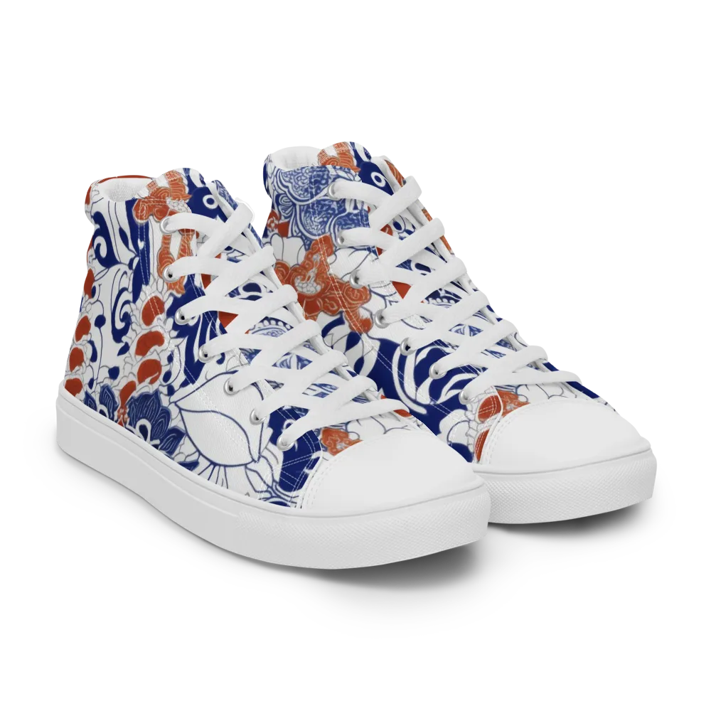 Indigo Garden Cipher on Men's High Top Canvas Shoes — Right Front