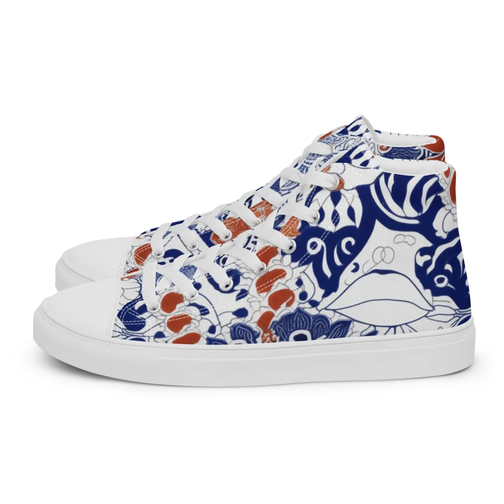 Indigo Garden Cipher on Men's High Top Canvas Shoes — Left