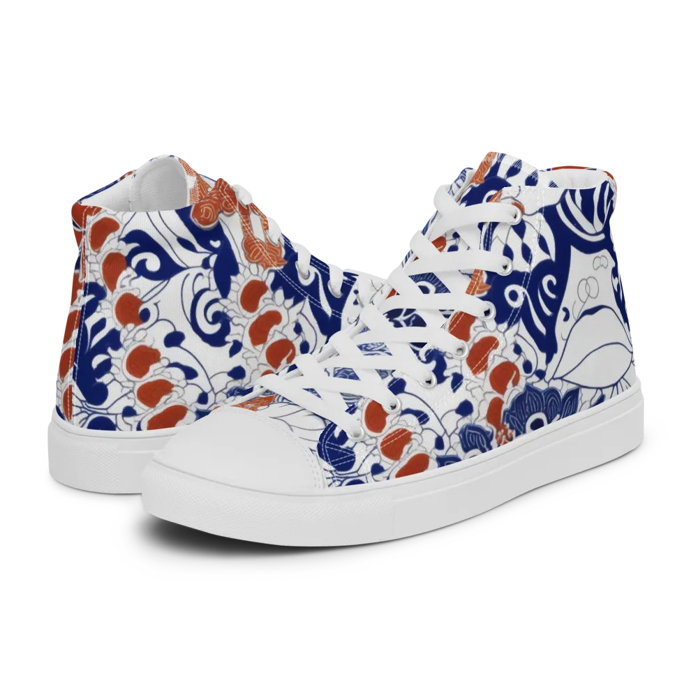 Indigo Garden Cipher on Men's High Top Canvas Shoes — Left