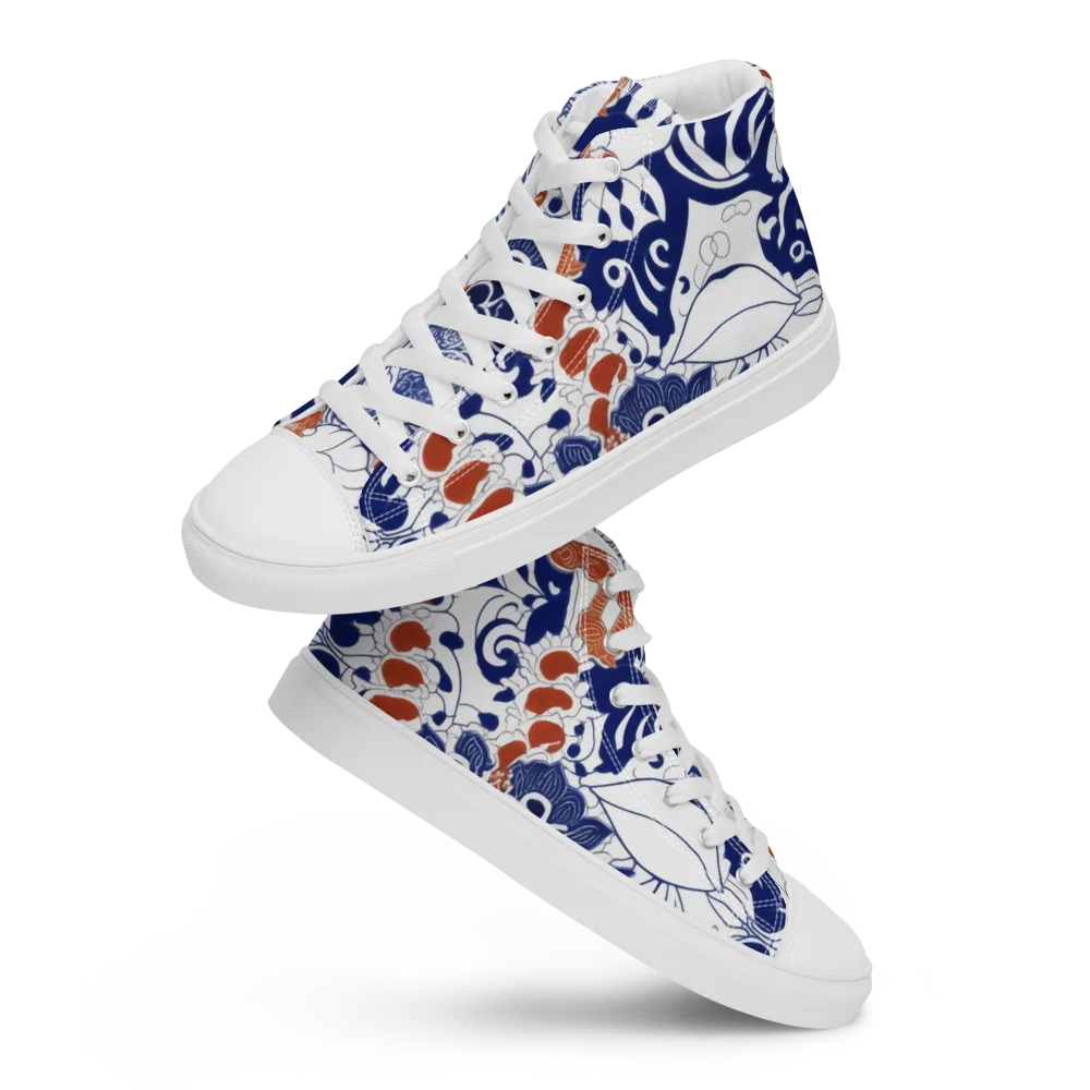Indigo Garden Cipher on Men's High Top Canvas Shoes — Front