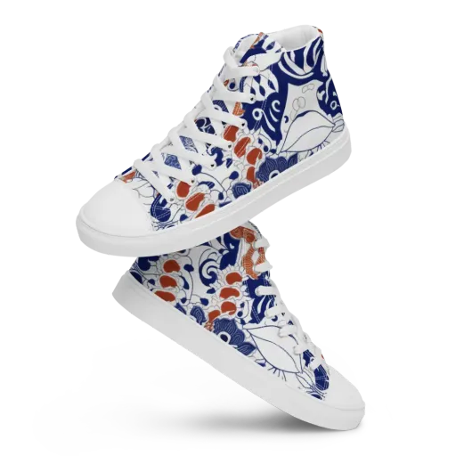 Indigo Garden Cipher on a Men's High Top Canvas Shoes