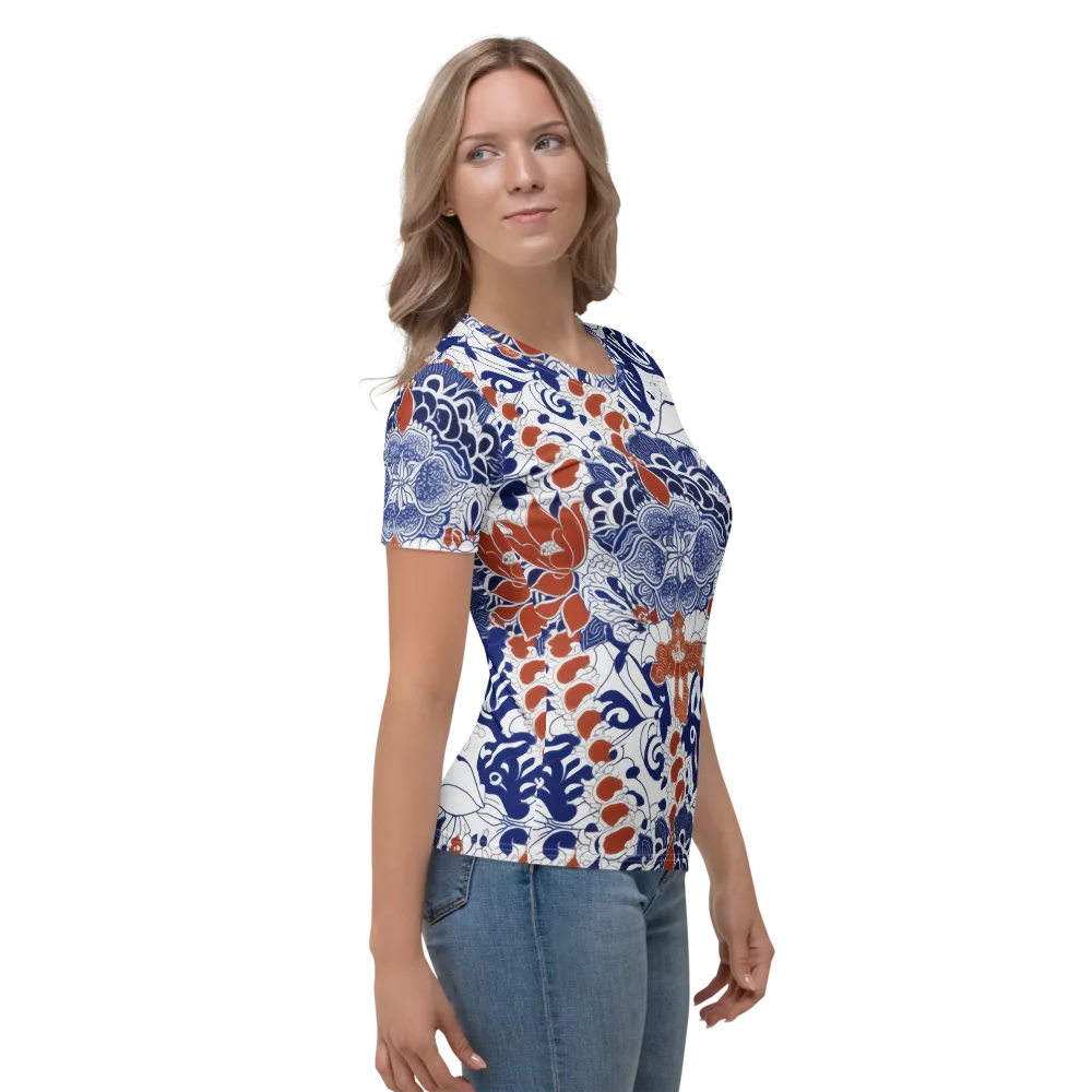 Indigo Garden Cipher on Women's Crew Neck T-Shirt — Right