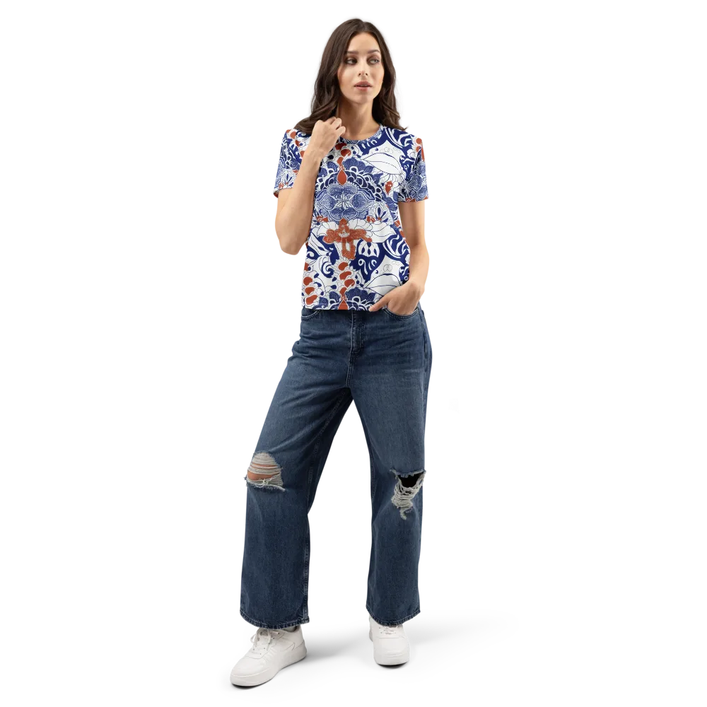 Indigo Garden Cipher on Women's Crew Neck T-Shirt — Front