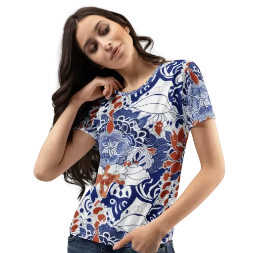 Indigo Garden Cipher on a Women's Crew Neck T-Shirt