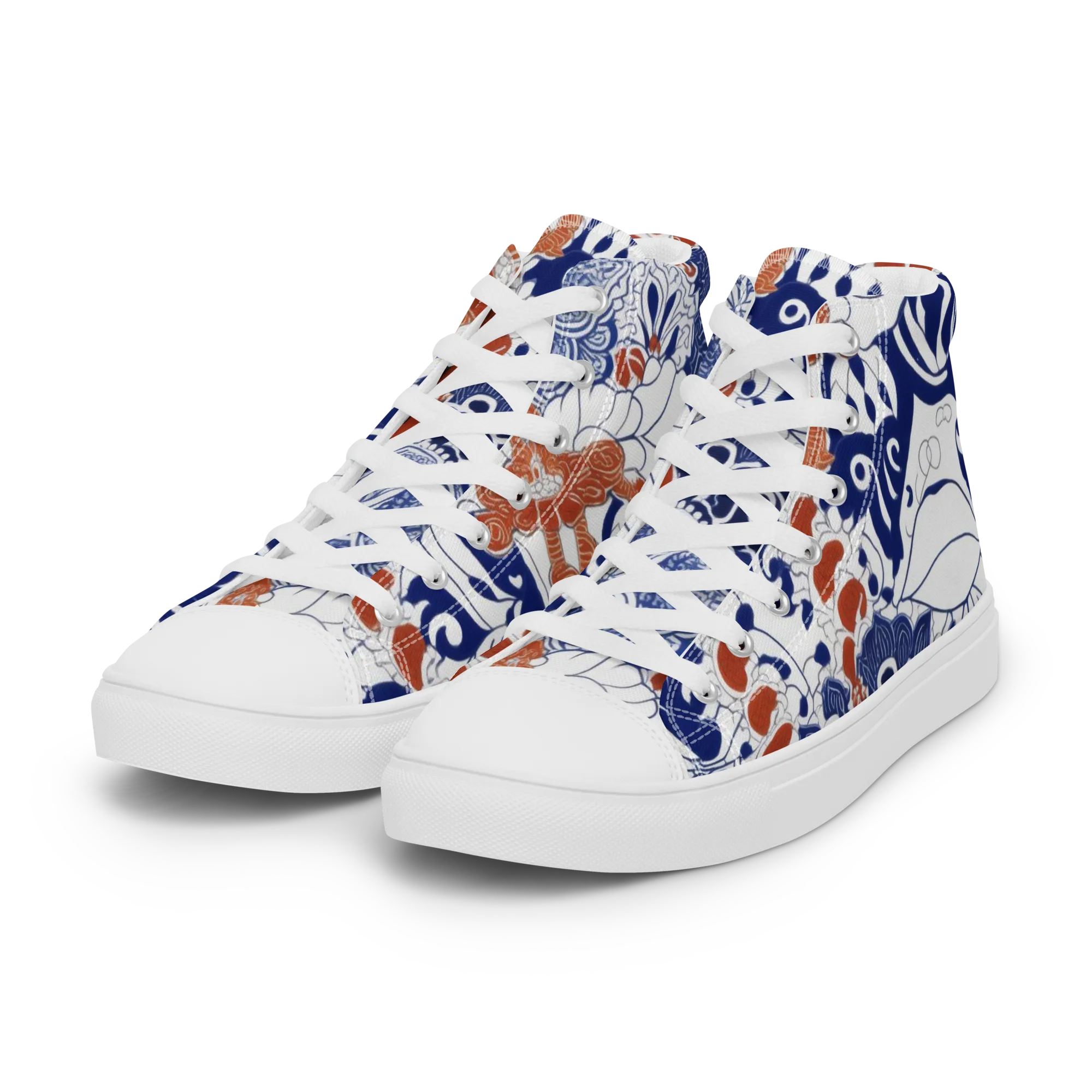 Indigo Garden Cipher on Women's High Top Canvas Shoes — Left Front