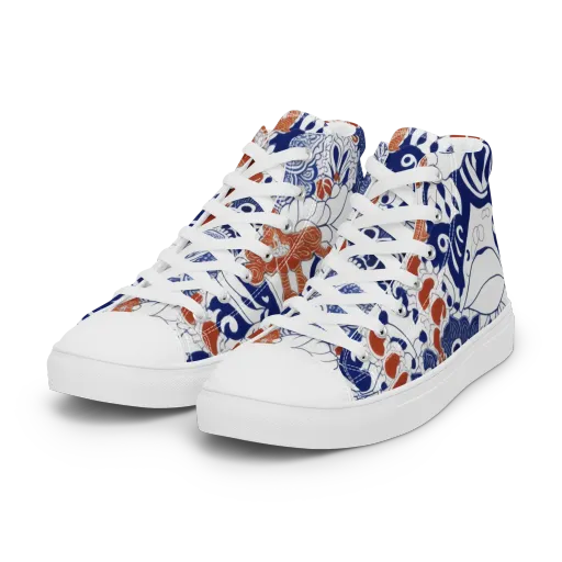 Indigo Garden Cipher on a Women's High Top Canvas Shoes