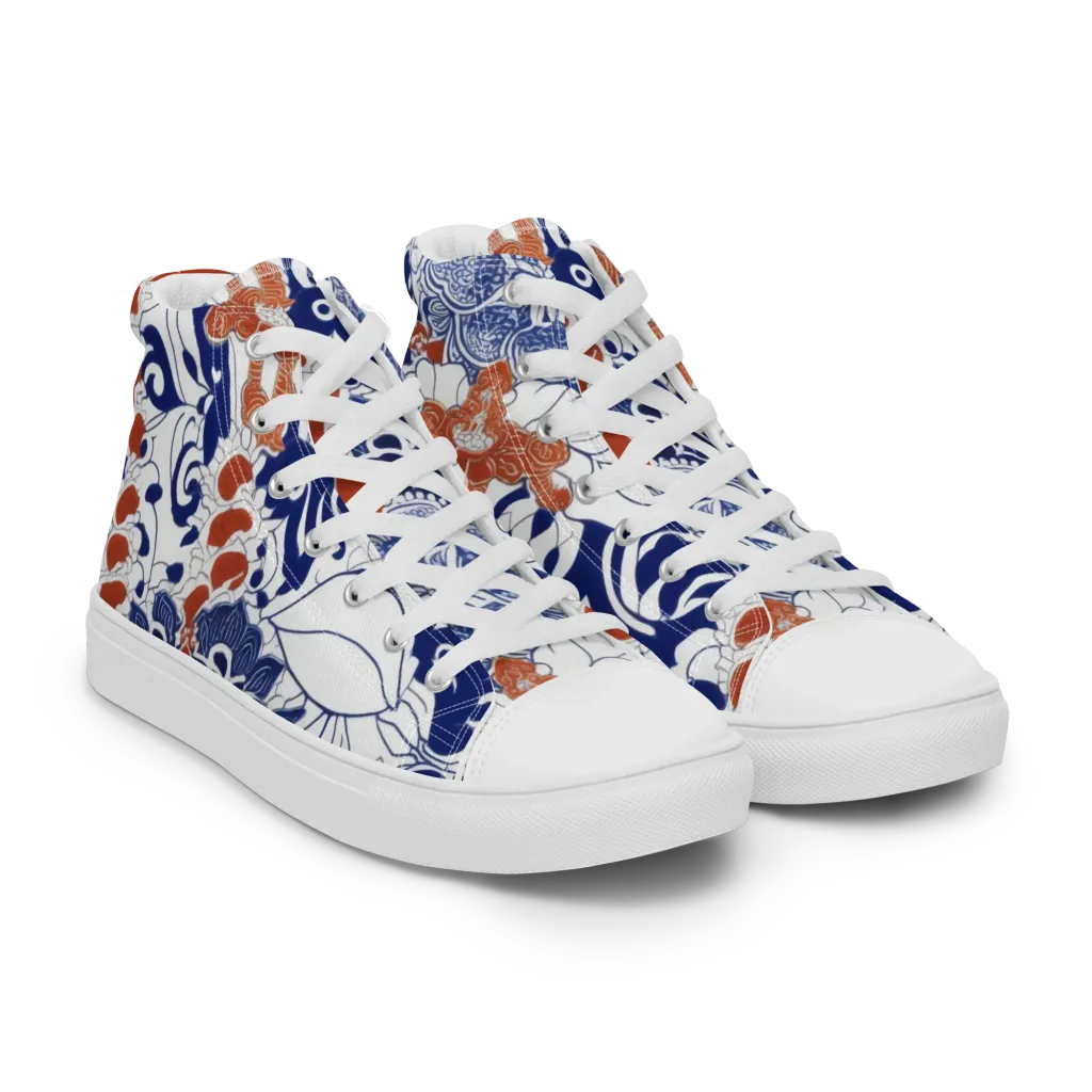 Indigo Garden Cipher on Women's High Top Canvas Shoes — Right Front