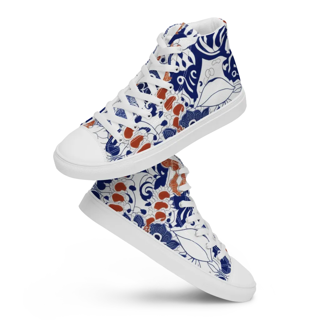 Indigo Garden Cipher on Women's High Top Canvas Shoes — Front