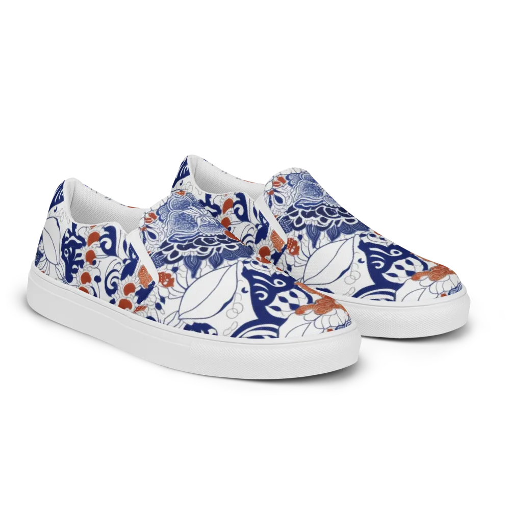 Indigo Garden Cipher on Men's Slip-On Canvas Shoes — Right Front